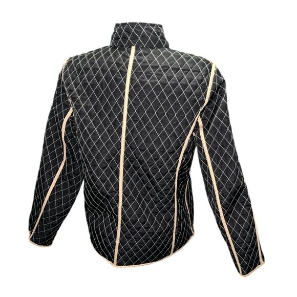 Reversible Quilted Jacket Womens M Lightweight Beige & Black Diamond Pattern Ful - Picture 10 of 14